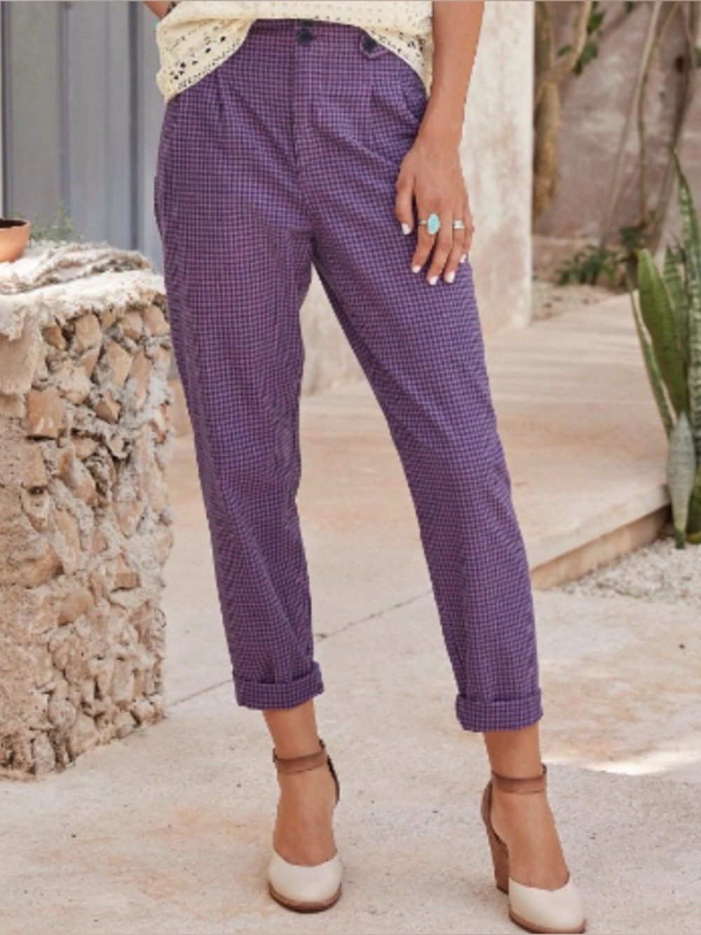 Sundance Women’s Life Of Dreams Pants Purple High Rise Gingham Size 8